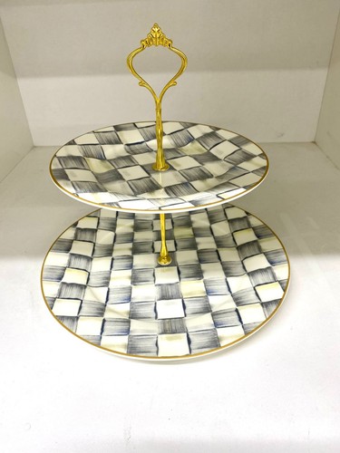 Cake stand grey check tier - check,