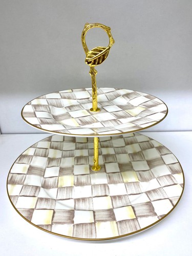 Cake stand brown check mocha - check,